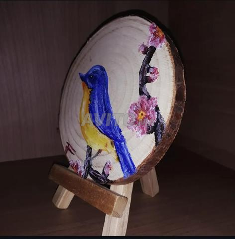 Bluebird 🎨 acrylic painting , wood slice 12×12 - 2