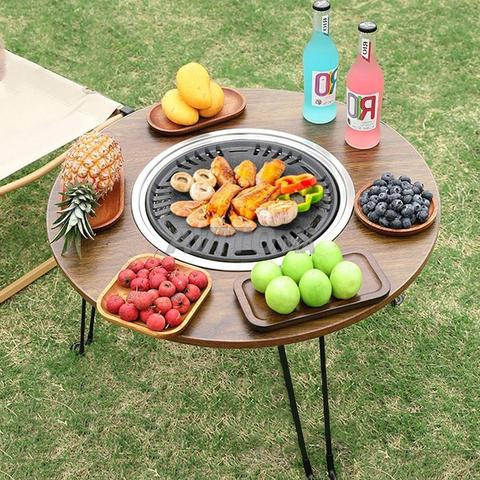 Gril à charbon et table 2 en 1 pliable pour camping et jardin