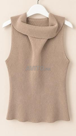 Débardeur femme en maille côtelée beige - 2