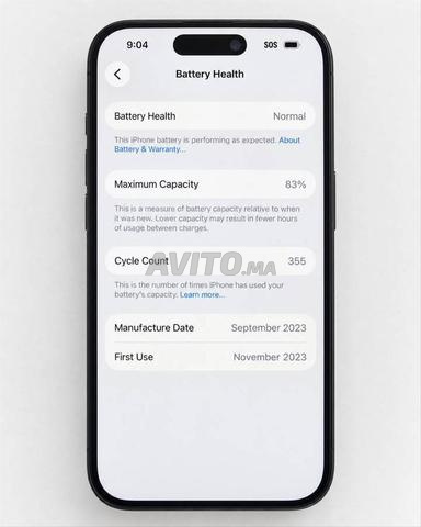 iPhone 15 Pro 128 Go Batterie Très bon état