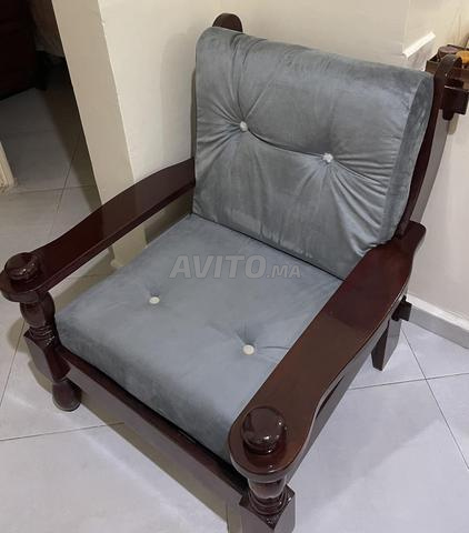 Salon neuf bois massif & velours gris - 2