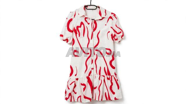 Robe Chemise Zara Blanche Motif Abstrait Rouge - 2