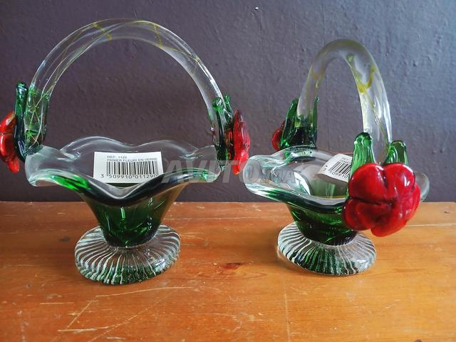 - Duo de petits paniers fleuris en verre vintage - - 2