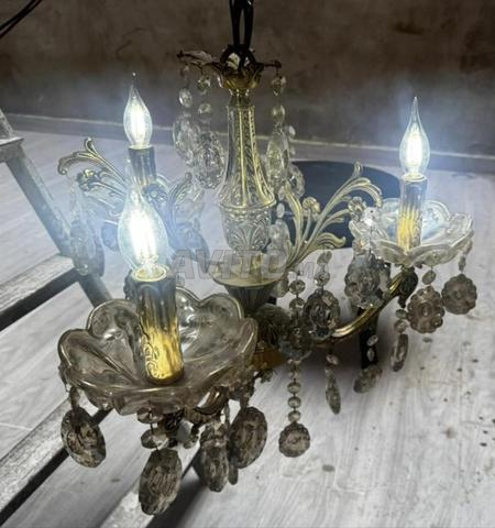 Superbe lustre en cristal et bronze authentique, 3 lampes - 2
