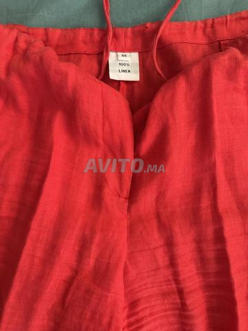 Pantalon en lin rouge taille L - 2