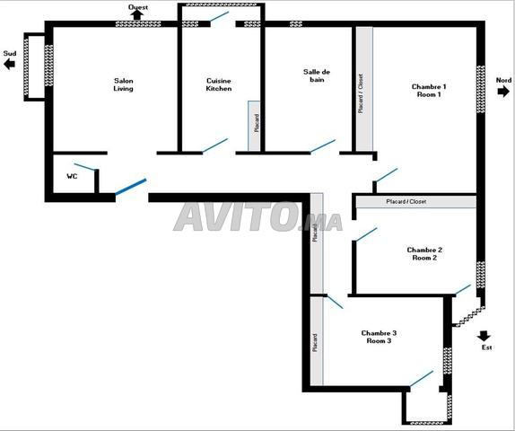 Appartement meublé ensoleillé 4 façades