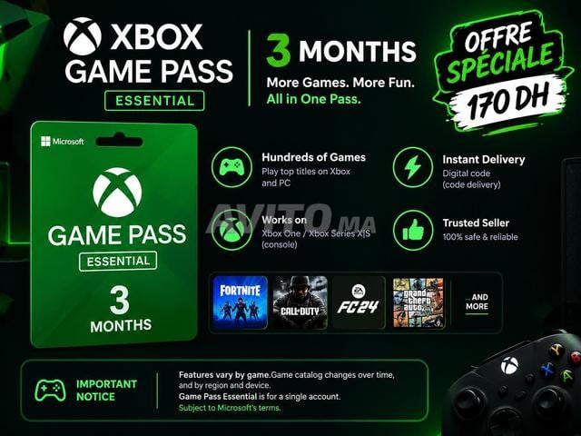 Abonnement Xbox Game Pass Essential 3 mois