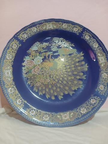 4 assiettes paon en soie chinoise bleu royal 1X 500 - 2