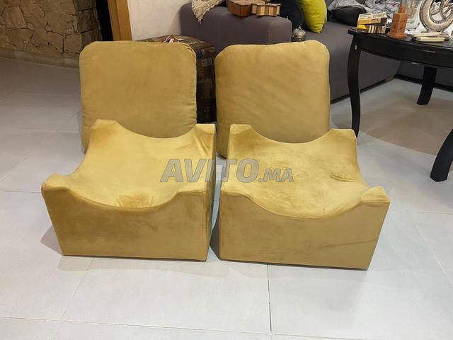 2 poufs/fauteuils modulaires en velours jaune - 2