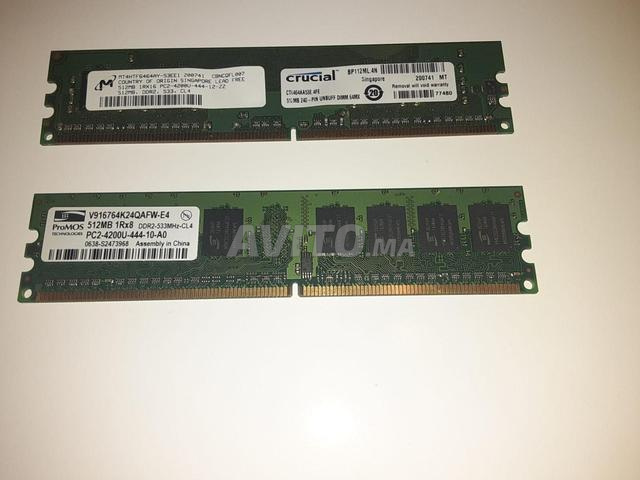 2 barrettes RAM DDR2 512MB PC2-4200U 533MHz - 2