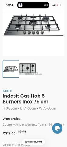 Plaque gaz Indesit Inox 5 feux - 2