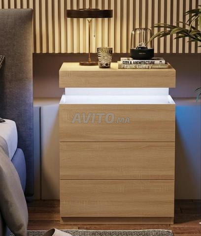 Table de chevet 3 tiroirs avec LED - 2