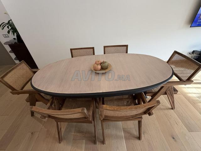 Table à manger extensible & 6 chaises en cannage - 2
