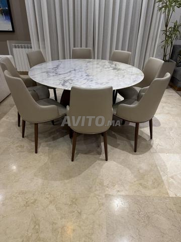 Table à manger en bois et marbre à vendre - 2