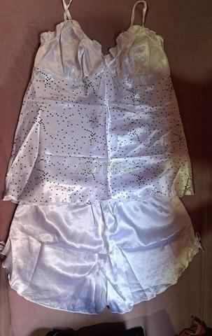Ensemble Pyjama Satin Blanc Pois Noirs - M/L - 2