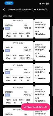 BILLETS MAROC ALGÉRIE - CAF FUTSAL