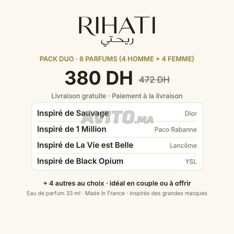 Pack duo 8 parfums homme et femme inspirés 33ml
