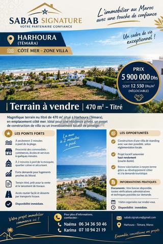TERRAIN D’EXCEPTION À VENDRE À HARHOURA – CÔTÉ MER