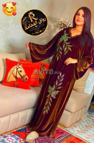 Caftan manches doublées, tissu Mebretaj - 2