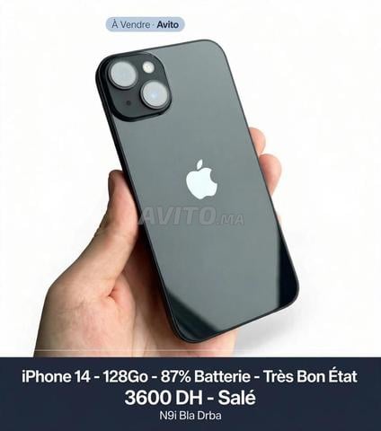 iPhone 14 128Go Bleu - 87% - Hay Rahma Salé
