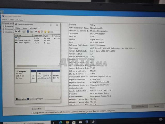 Acer Aspire 3 A315-44P Ryzen 7 5700U 16Go 256SSD - 2