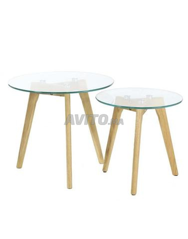 TABLE GIGOGNE EN VERRE TREMPE PLATEAU ROND X2 - 2
