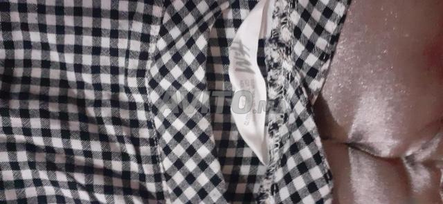 Chemise H&M originale à carreaux noirs et blancs avec fleurs, taille 10-11 - 2