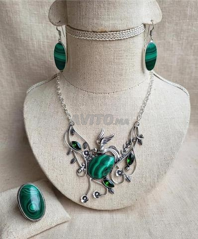 Collier Malachite Naturelle avec Argent - Cadeau Luxueux