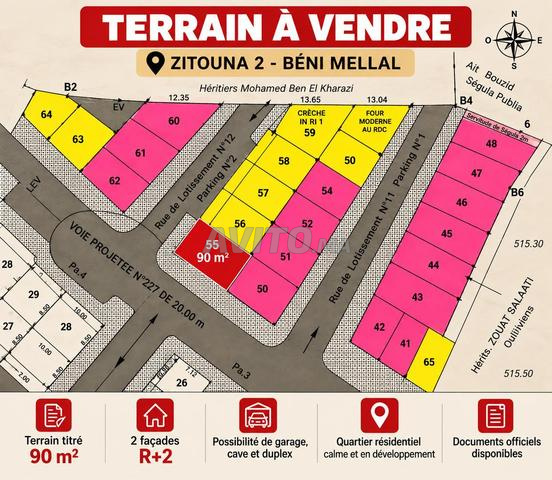 TERRAIN 90 m² 2 FAÇADES R2 ZITOUNA 2, BÉNI MELLAL - 2
