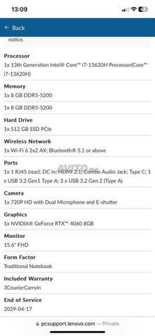 PC Gamer Lenovo LOQ 15IRH8 i7 NVIDIA RTX 4060 8Go - 2