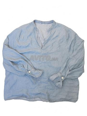 Chemise femme col mao bleu clair