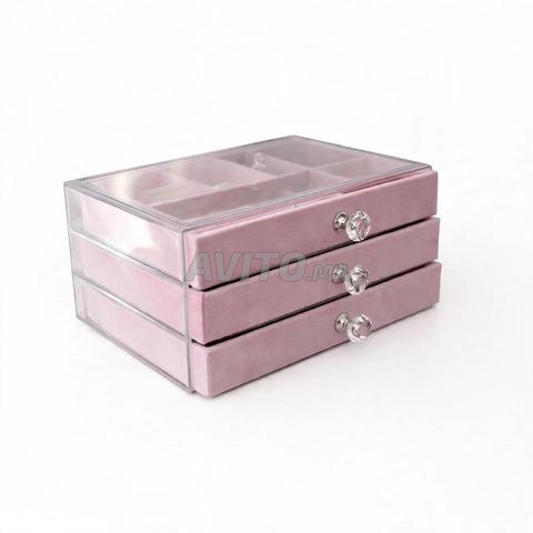 Boîte à bijoux 3 tiroirs velours rose - 2