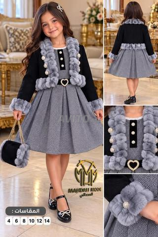 Robe fille 3 pièces, gilet top cachemire doublé - 2