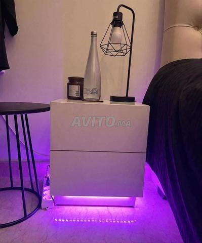 Table de chevet 2 tiroirs avec LED 🤍 - 2