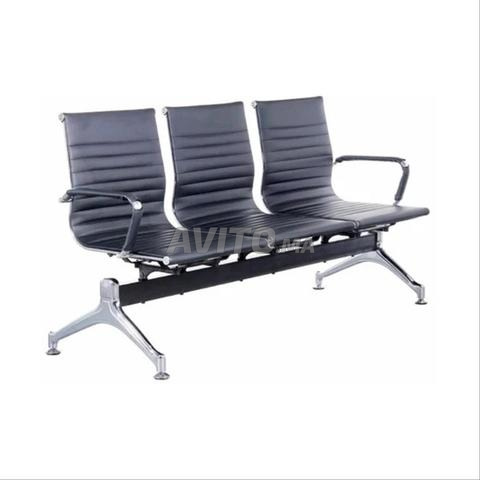 Banc de Salle d’Attente 3 Places en Cuir Noir - 2