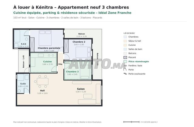 Appartement neuf 103 m² – Résidence fermée Saknia