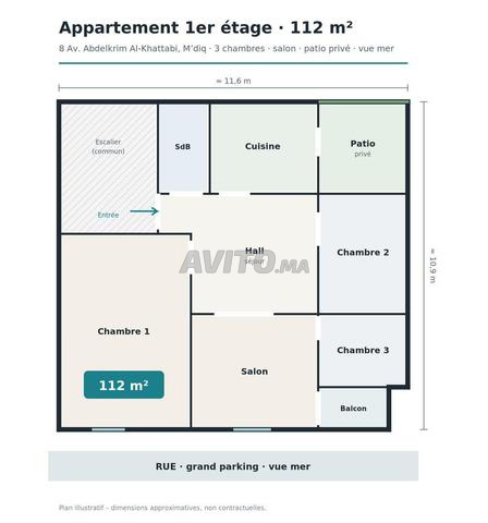 Appartement à vendre 112 m² à Mdiq - 2