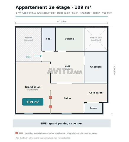 Appartement à vendre 109 m² à Mdiq - 2