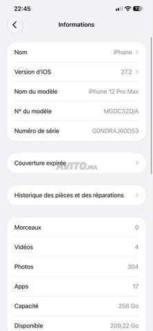 iPhone 12 Pro Max batterie 77% tout est original - 2