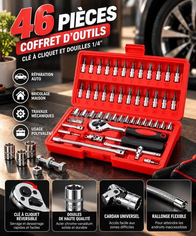 🔧 Boîte à outils de maintenance 46 pièces – Clés et douilles - 2