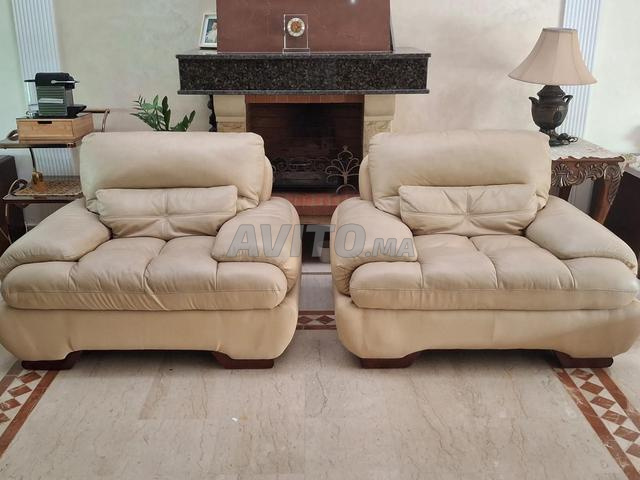 Fauteuil assise en cuir et dos en simili cuir