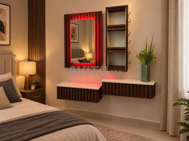 ✅️ 4 pièces : 2 étagères, miroir avec LED et placard