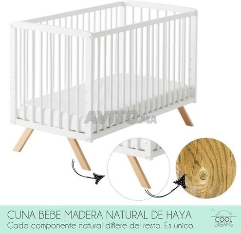سرير قابل للتطور 120×60 سم، قضبان بيضاء Nuru - 2