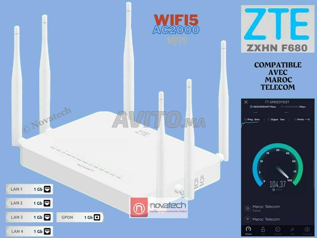Routeur-Fibre Optique- ZTE F680v6 WIFI5-AC2000Mbps
