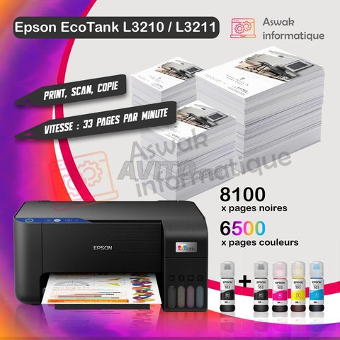 Imprimante Réservoir EcoTank L3210 Epson Multifonction Couleur