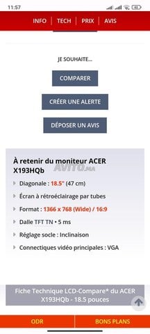 ACER X193W - 19 pouces - Fiche technique, prix et avis